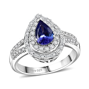 D'Joy Premium Tanzanite and Moissanite 1.65 ctw Galaxy Ring in Rhodium Over Sterling Silver (Size 7.0)