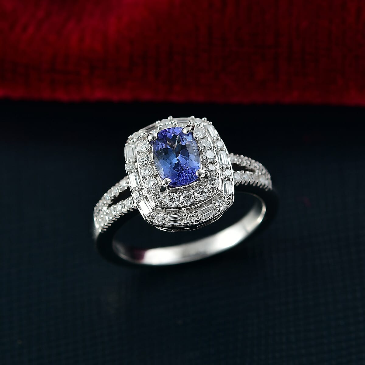 D'Joy Premium Tanzanite and Moissanite 1.65 ctw Galaxy Ring in Rhodium Over Sterling Silver (Size 10.0) image number 1