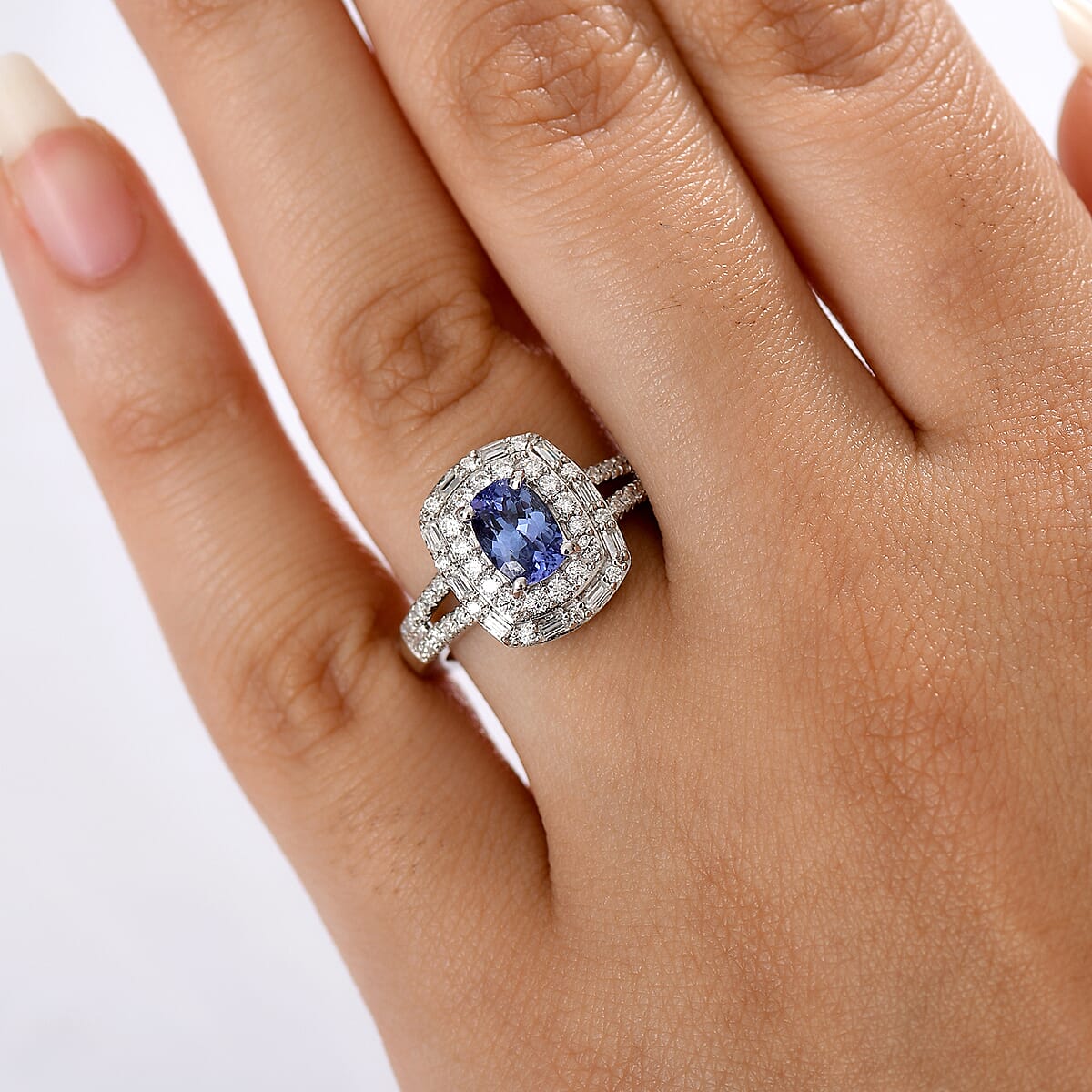 D'Joy Premium Tanzanite and Moissanite 1.65 ctw Galaxy Ring in Rhodium Over Sterling Silver (Size 6.0) image number 2
