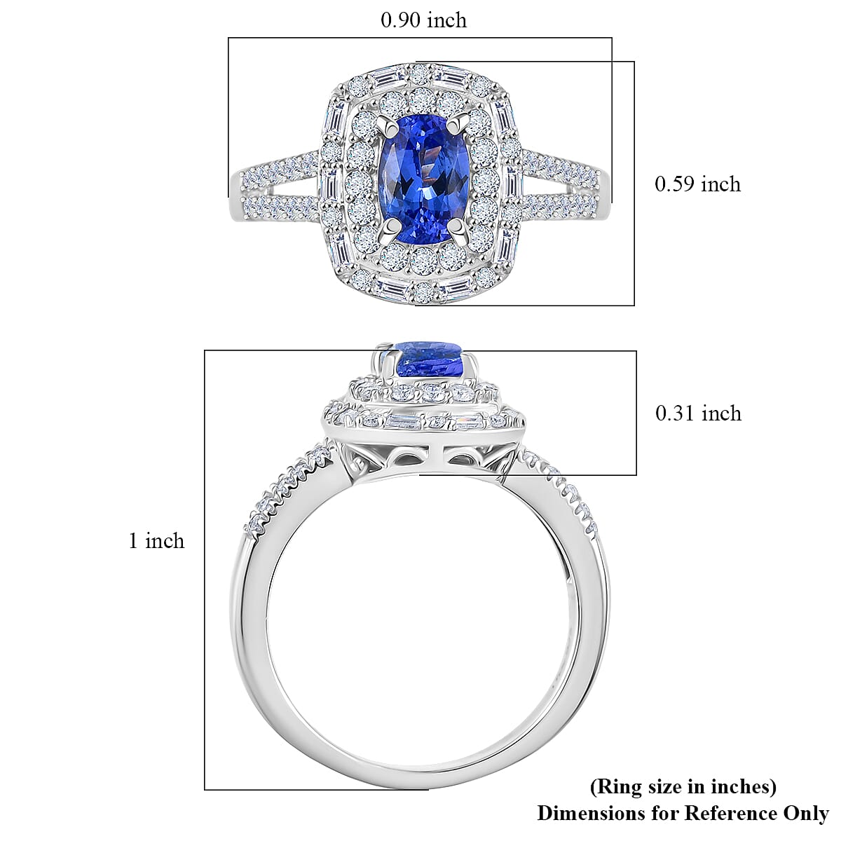 D'Joy Premium Tanzanite and Moissanite 1.65 ctw Galaxy Ring in Rhodium Over Sterling Silver (Size 6.0) image number 5