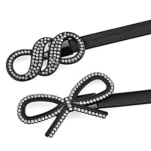 Tamsy Set of 2 Bow and Infinity Shape Charm Belt - Black