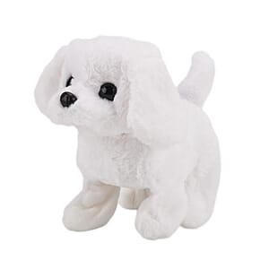 Livmore White Walking Plush Dog Toy (2xAA Battery Not Included)