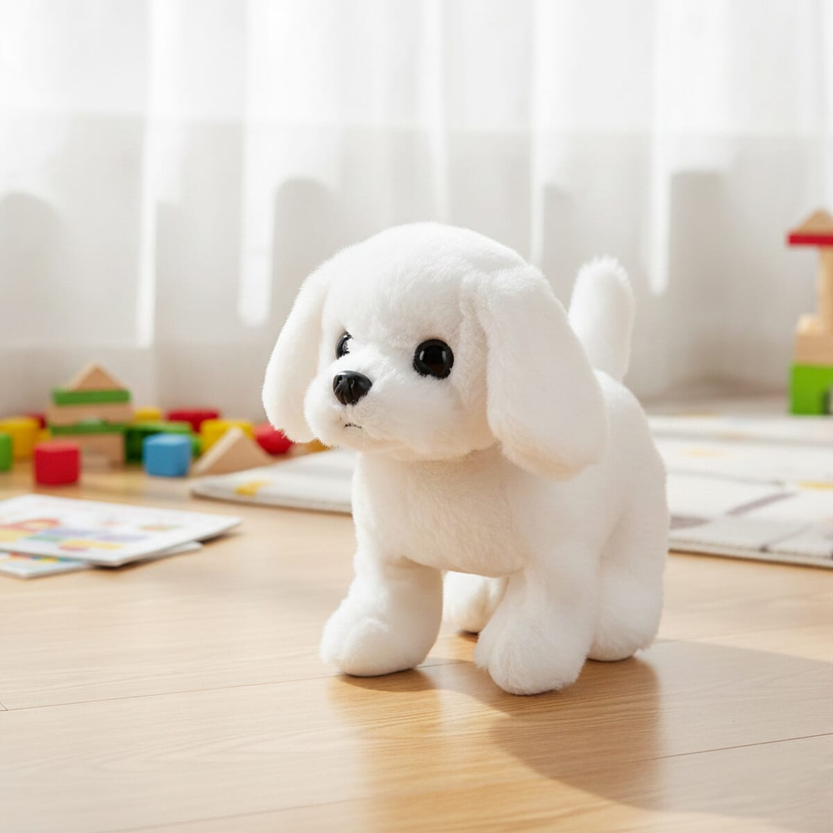 Livmore White Walking Plush Dog Toy (2xAA Battery Not Included) image number 1