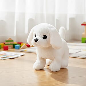 Livmore White Walking Plush Dog Toy (2xAA Battery Not Included)
