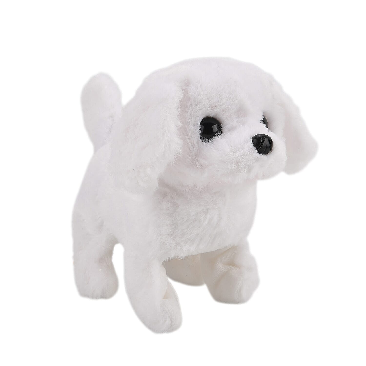 Livmore White Walking Plush Dog Toy (2xAA Battery Not Included)