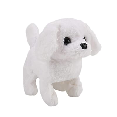 Livmore White Walking Plush Dog Toy (2xAA Battery Not Included)