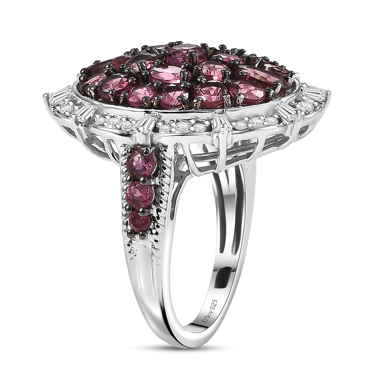 D'Joy Ouro Fino Rubellite and Moissanite 3.80 ctw Floral Bloom Ring in Rhodium Over Sterling Silver (Size 10.0) image number 3