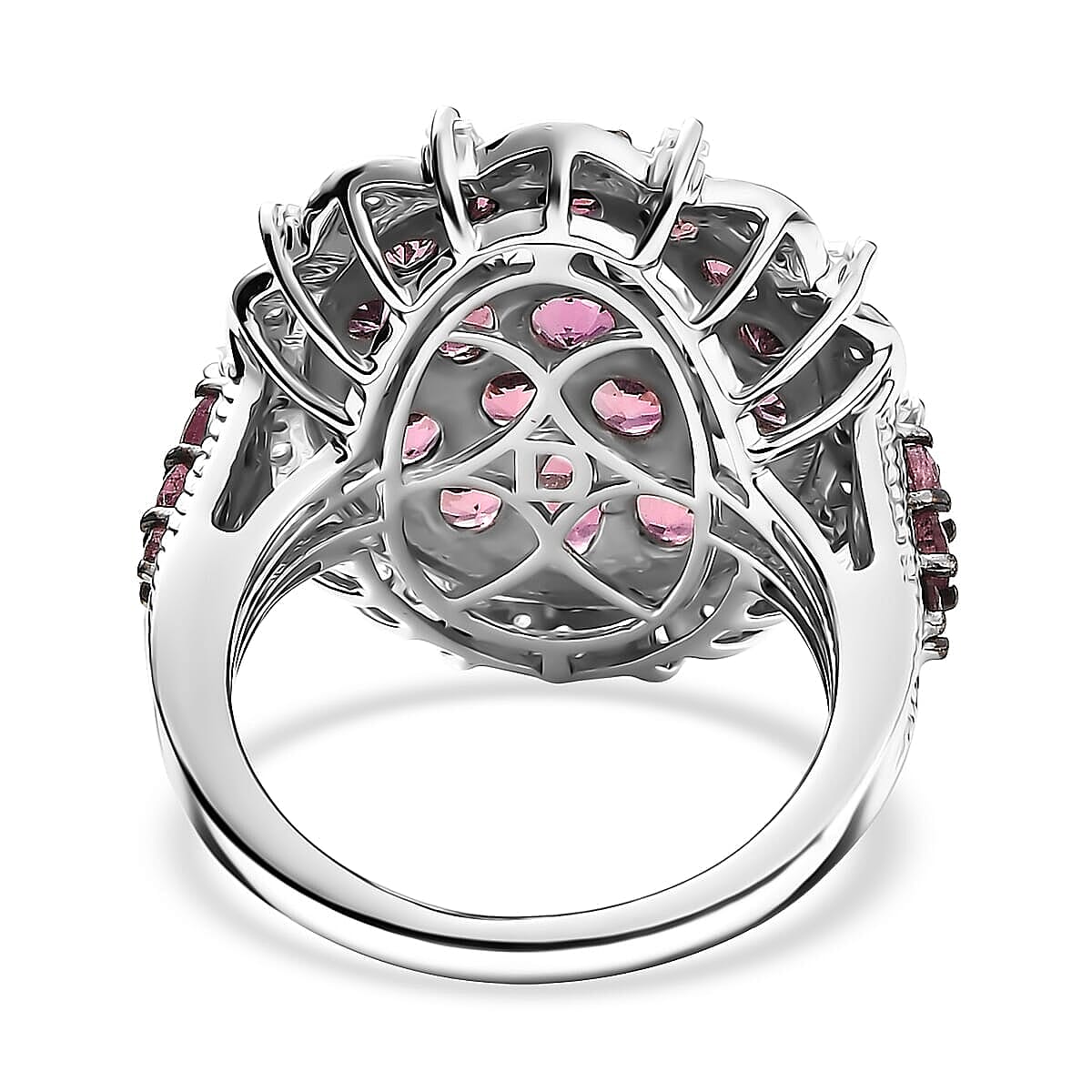 D'Joy Ouro Fino  Rubellite, Moissanite Floral Bloom Ring in Rhodium Over Sterling Silver 3.80 ctw (Size 10.0)