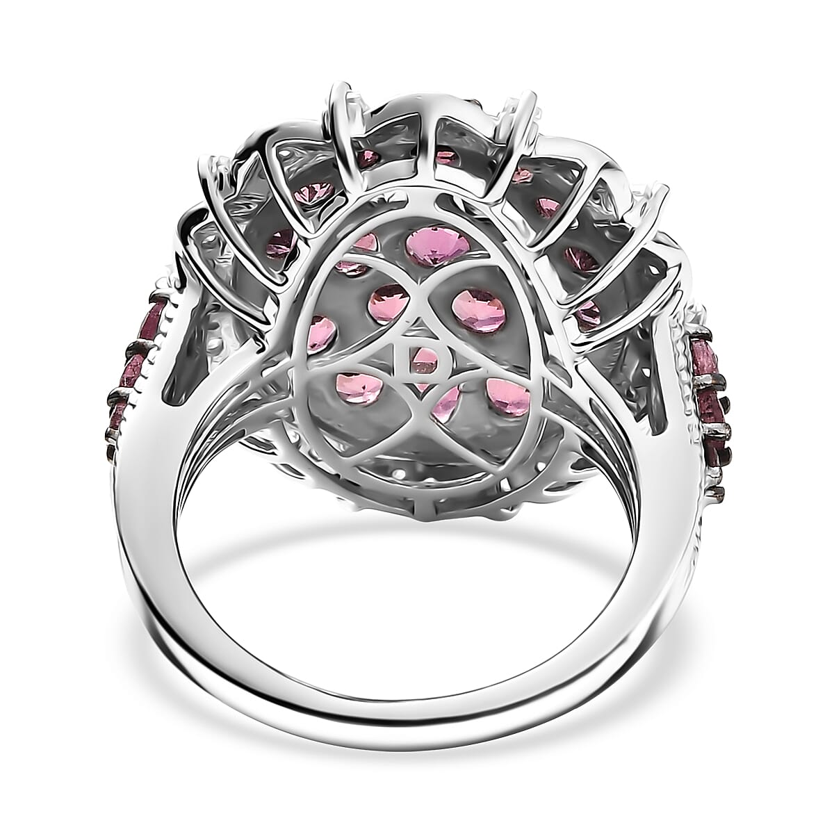 D'Joy Ouro Fino Rubellite and Moissanite 3.80 ctw Floral Bloom Ring in Rhodium Over Sterling Silver (Size 10.0) image number 4
