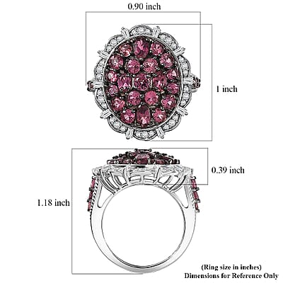 D'Joy Ouro Fino  Rubellite, Moissanite Floral Bloom Ring in Rhodium Over Sterling Silver 3.80 ctw (Size 10.0)