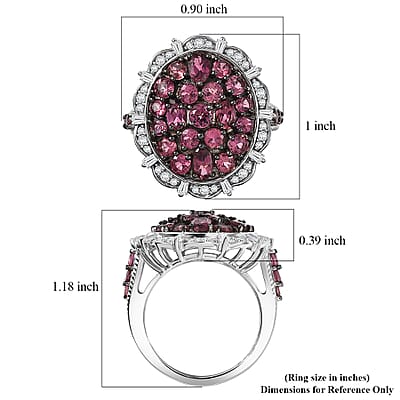 D'Joy Ouro Fino  Rubellite, Moissanite Floral Bloom Ring in Rhodium Over Sterling Silver 3.80 ctw (Size 6.0)
