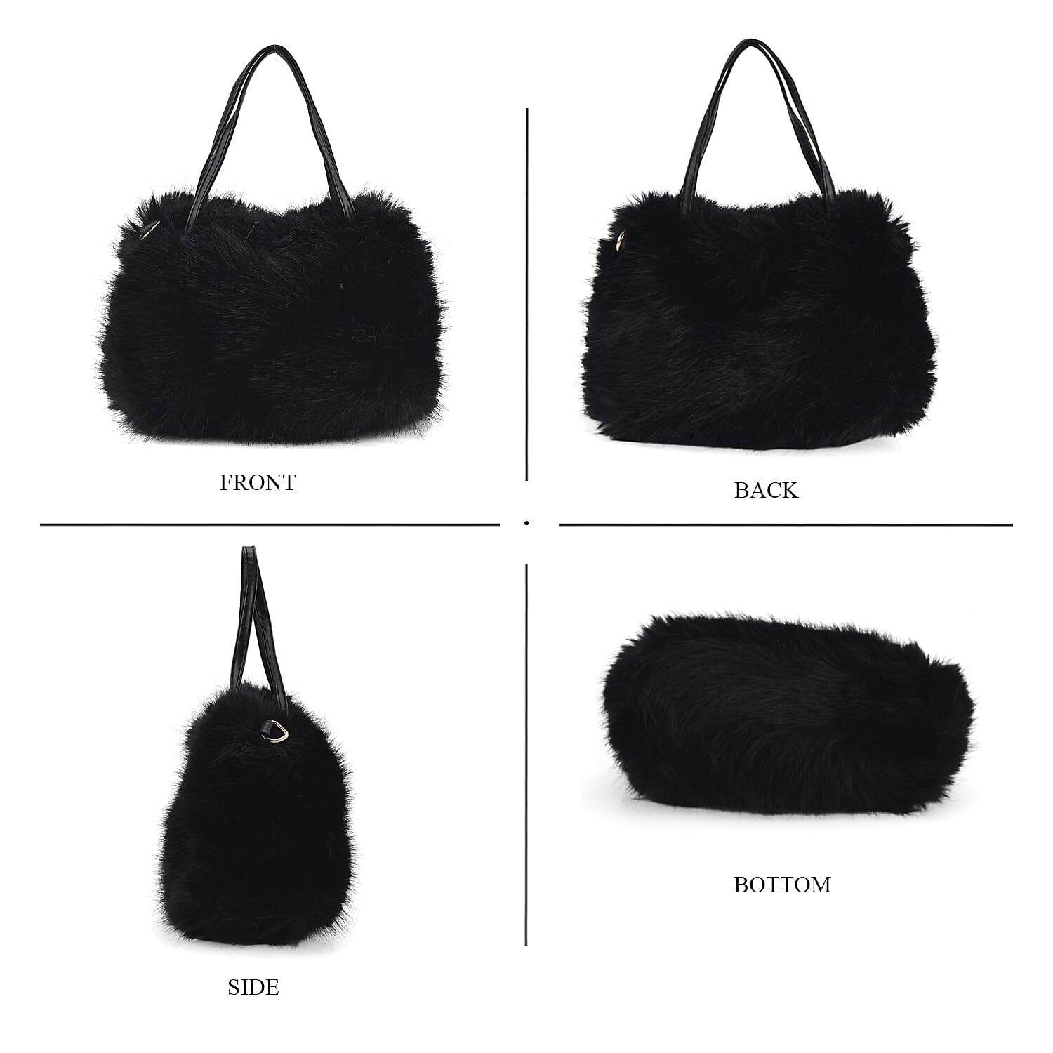 Tamsy Black Solid Bucket Fur Hat Set with Bag