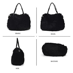  Tamsy Black Solid Bucket Fur Hat Set with Bag