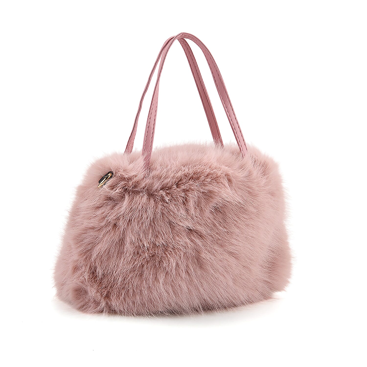 Tamsy Pink Solid Bucket Fur Hat Set with Bag