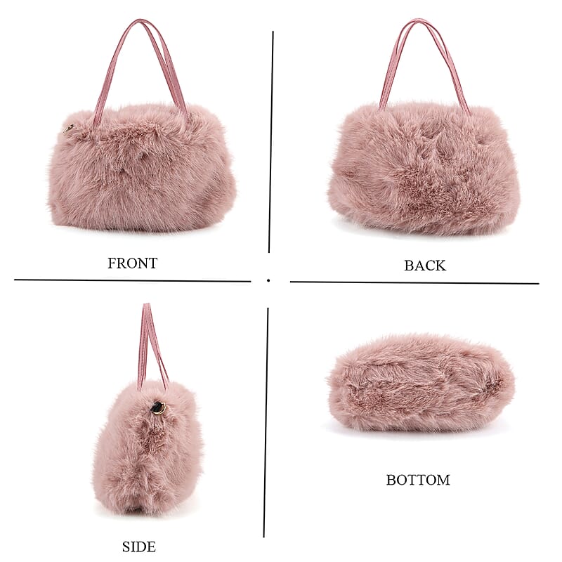 Tamsy Pink Solid Bucket Fur Hat Set with Bag