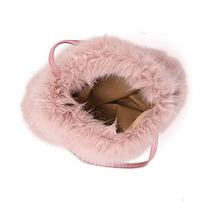 Doorbuster Tamsy Pink Solid Bucket Fur Hat Set with Bag