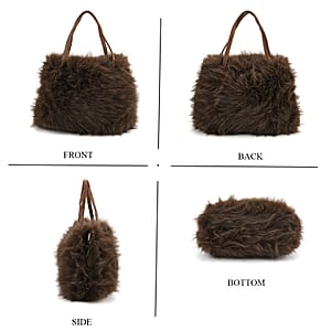  Tamsy Brown Solid Bucket Fur Hat Set with Bag