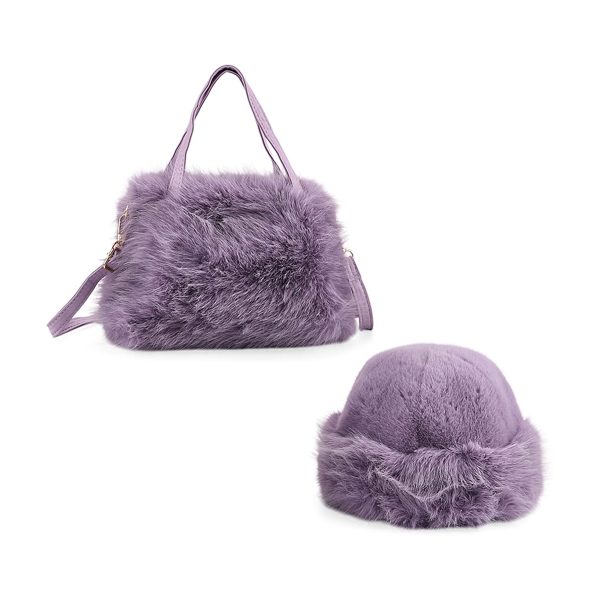  Tamsy Purple Solid Bucket Fur Hat Set with Bag image number 0