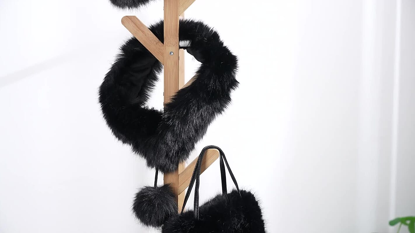 Tamsy Black 3 Piece Set of Printed Round Hat, Scarf and Fur Bag  (9.45"×7.09")
