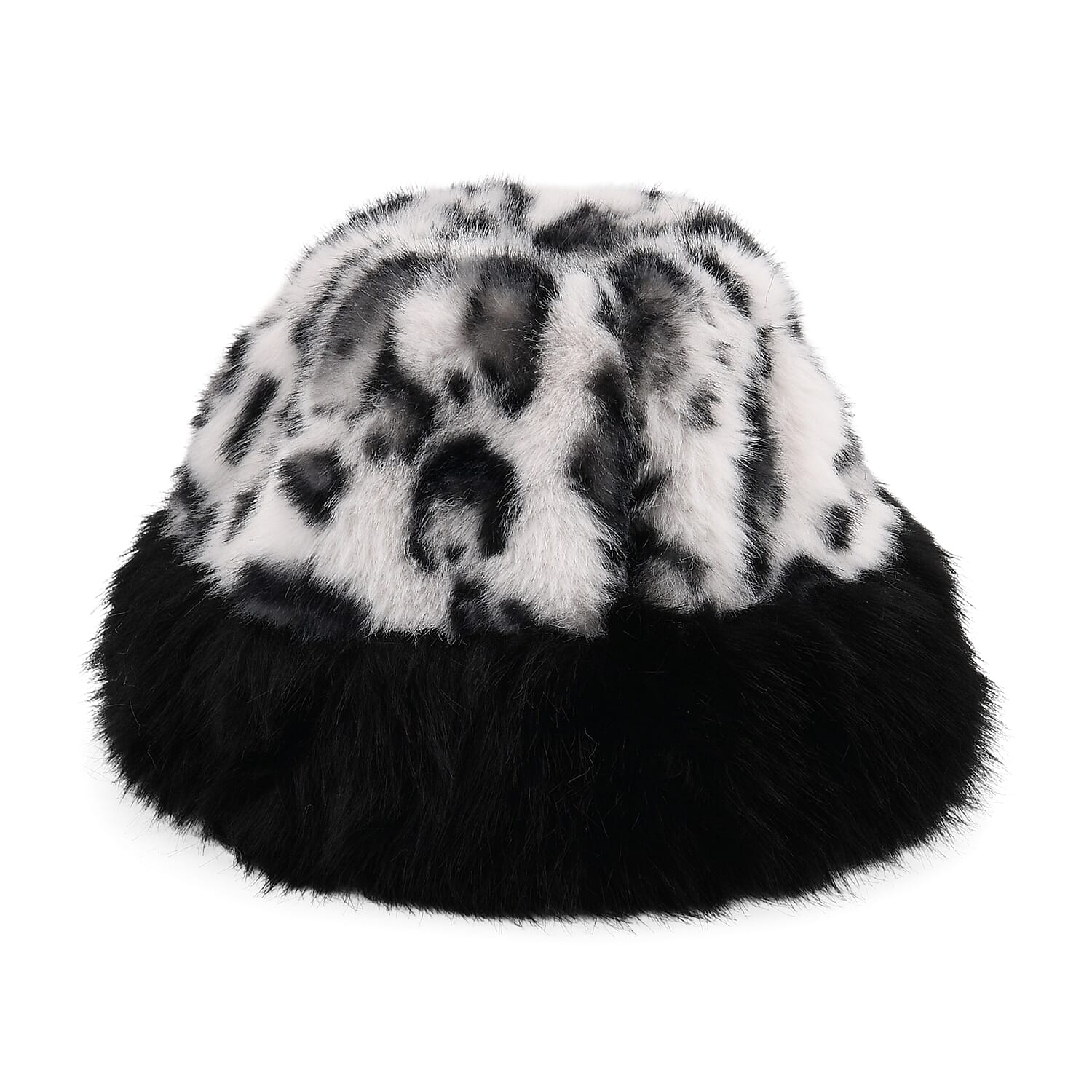 Tamsy Black 3 Piece Set of Printed Round Hat, Scarf and Fur Bag