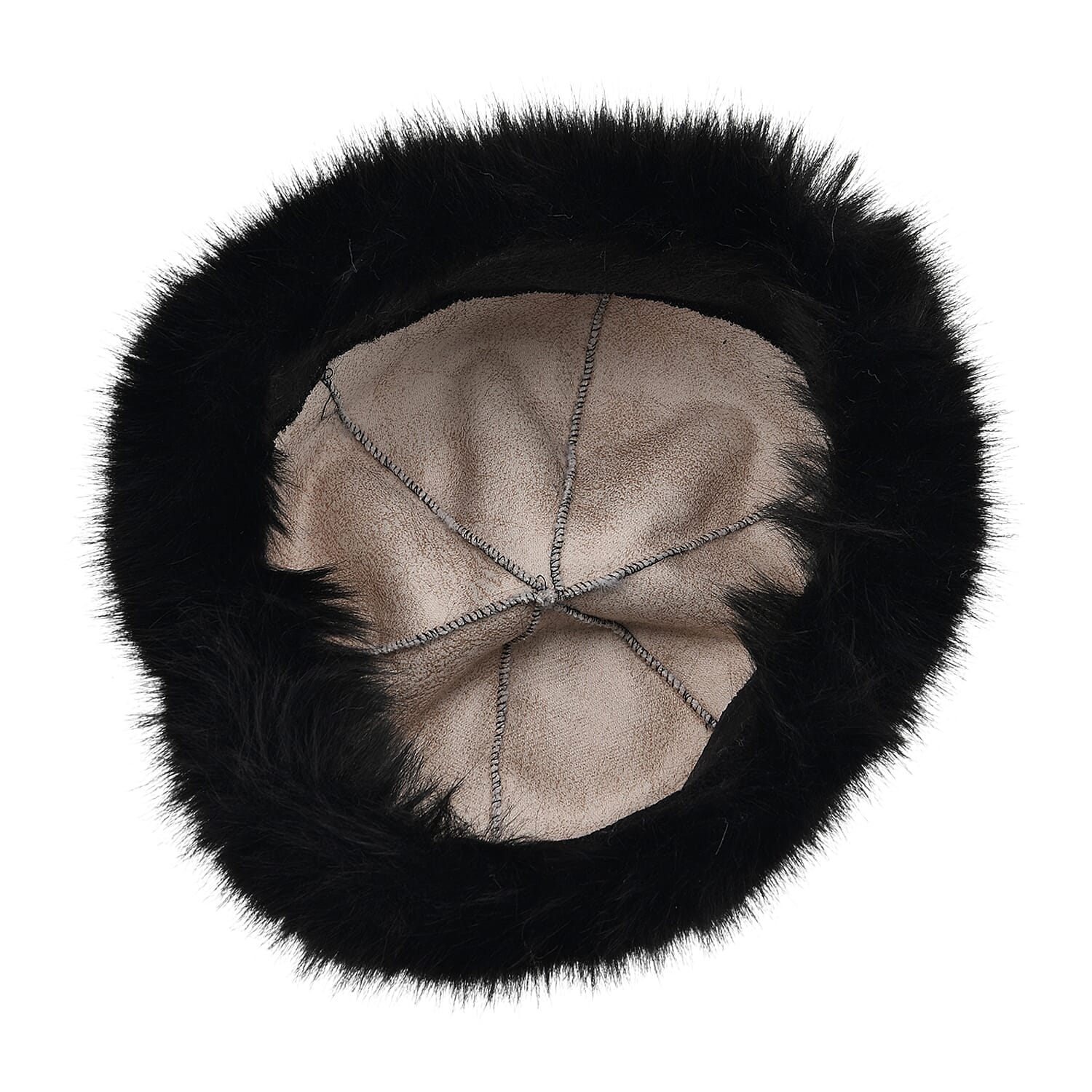 Tamsy Black 3 Piece Set of Printed Round Hat, Scarf and Fur Bag