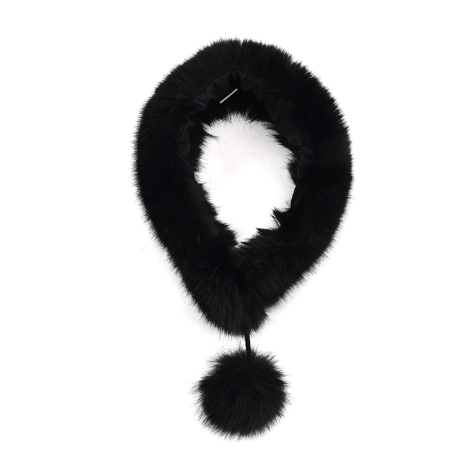 Tamsy Black 3 Piece Set of Printed Round Hat, Scarf and Fur Bag