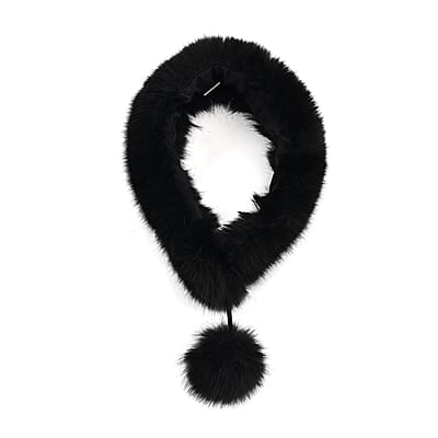Tamsy Black 3 Piece Set of Printed Round Hat, Scarf and Fur Bag