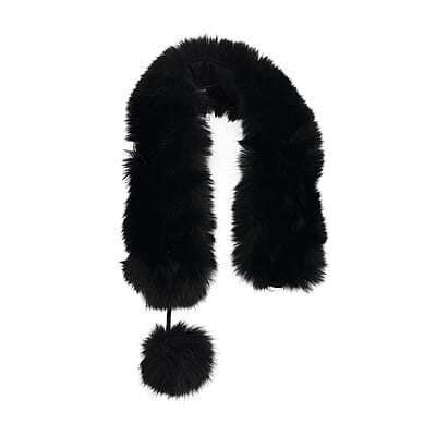 Tamsy Black 3 Piece Set of Printed Round Hat, Scarf and Fur Bag
