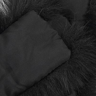 Tamsy Black 3 Piece Set of Printed Round Hat, Scarf and Fur Bag