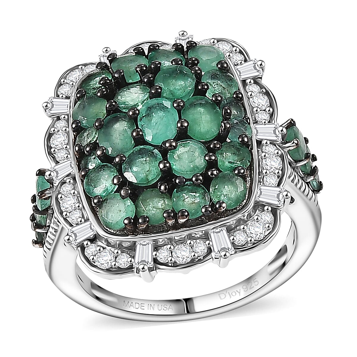 D'Joy Kagem Zambian Emerald and Moissanite 3.15 ctw Floral Bloom Ring in Rhodium Over Sterling Silver (Size 10.0) image number 0