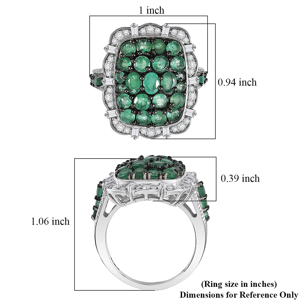 D'Joy Kagem Zambian Emerald, Moissanite Floral Cluster Ring in Rhodium Over Sterling Silver 3.15 ctw (Size 8.0) image number 5
