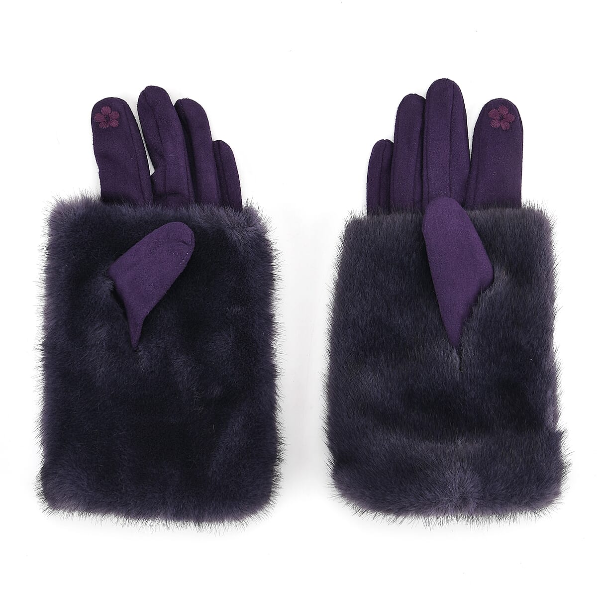 Tamsy Dark Purple Faux Fur Gloves with Screen Touch Function image number 0