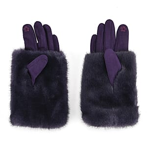 Tamsy Dark Purple Faux Fur Gloves with Screen Touch Function