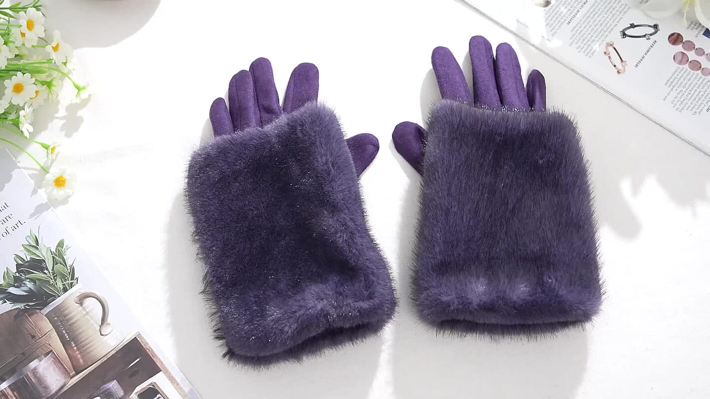 Tamsy Dark Purple Faux Fur Gloves with Screen Touch Function