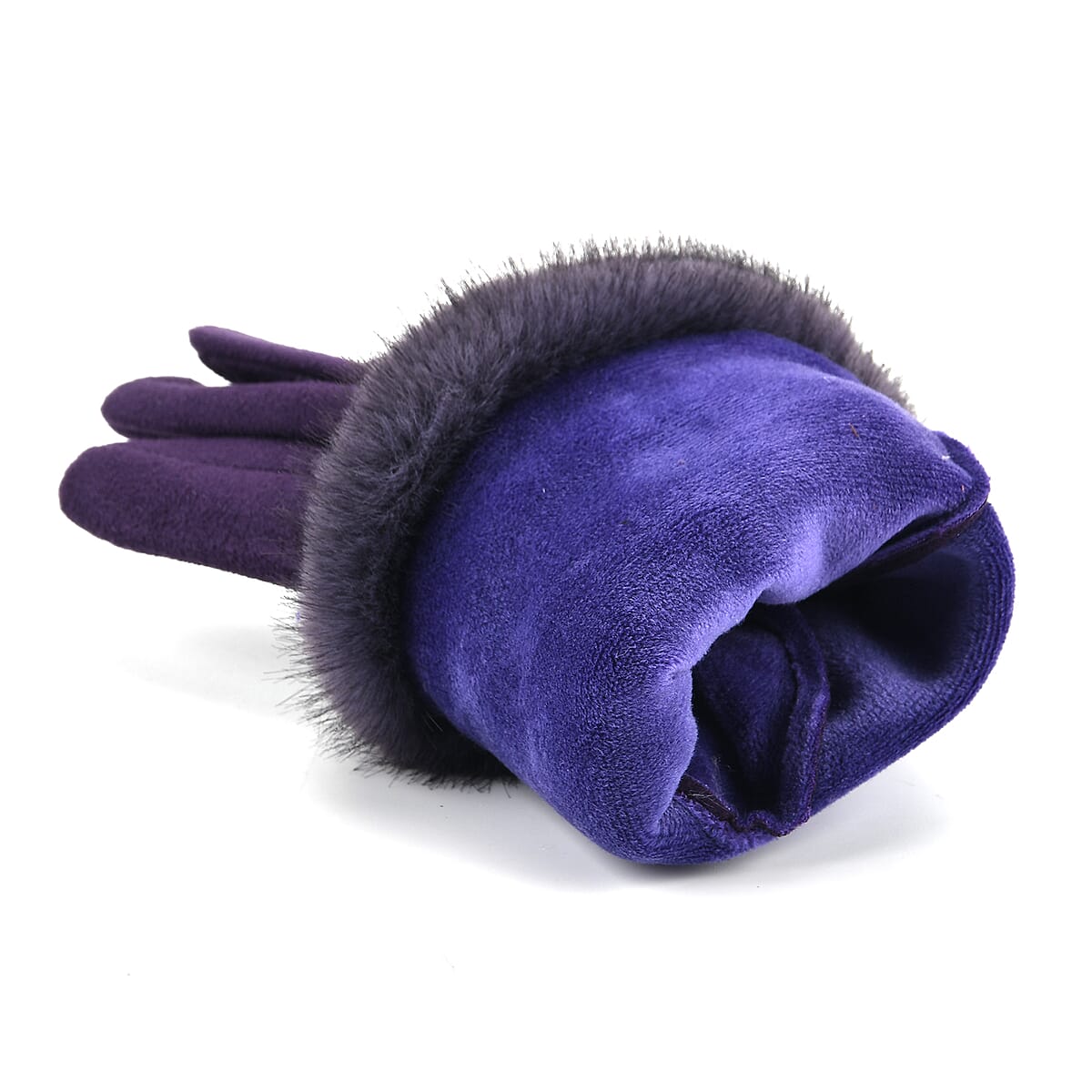 Tamsy Dark Purple Faux Fur Gloves with Screen Touch Function image number 3