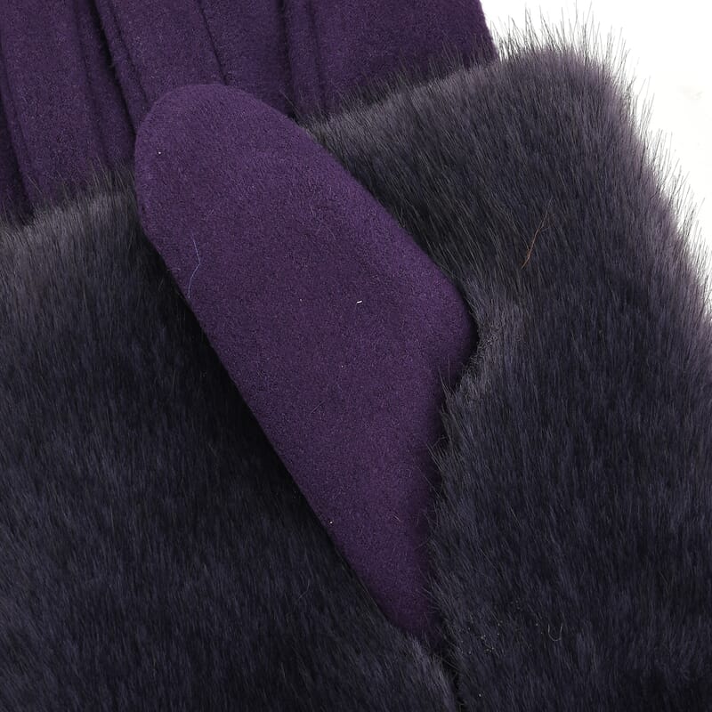 Tamsy Dark Purple Faux Fur Gloves with Screen Touch Function