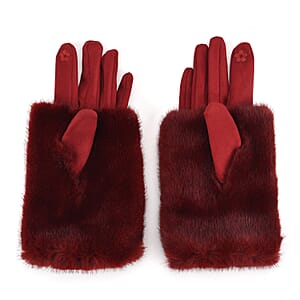 Tamsy Wine Faux Fur Gloves with Screen Touch Function