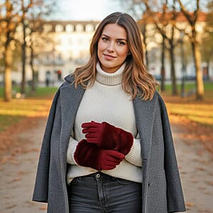 Tamsy Wine Faux Fur Gloves with Screen Touch Function