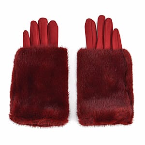 Tamsy Wine Faux Fur Gloves with Screen Touch Function