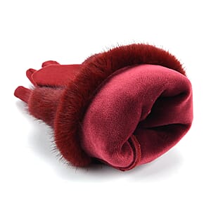 Tamsy Wine Faux Fur Gloves with Screen Touch Function