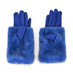 Tamsy Blue Faux Fur Gloves with Screen Touch Function