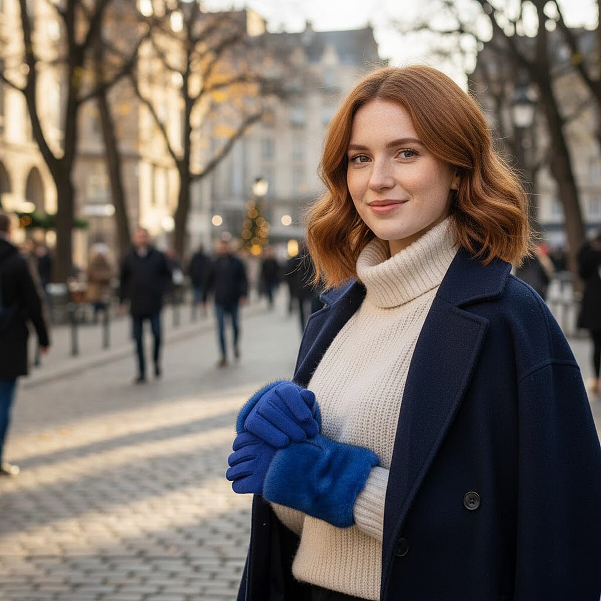 Tamsy Blue Faux Fur Gloves with Screen Touch Function image number 1