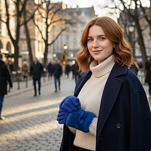 Tamsy Blue Faux Fur Gloves with Screen Touch Function