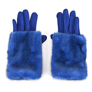 Tamsy Blue Faux Fur Gloves with Screen Touch Function