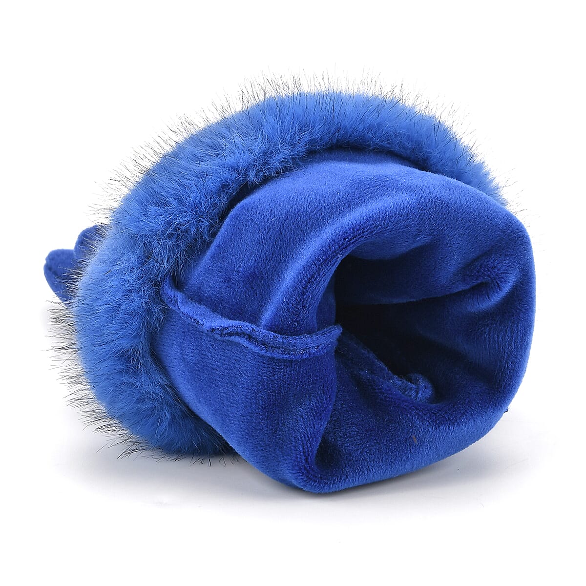Tamsy Blue Faux Fur Gloves with Screen Touch Function image number 3