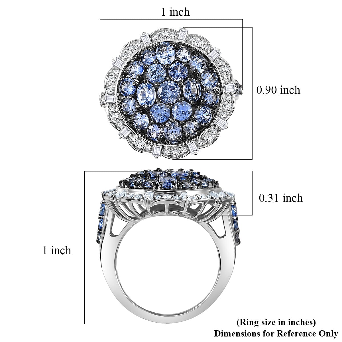 D'Joy Ceylon  Blue Sapphire, Moissanite Floral Bloom Ring in Rhodium Over Sterling Silver 4.25 ctw (Size 7.0) image number 5