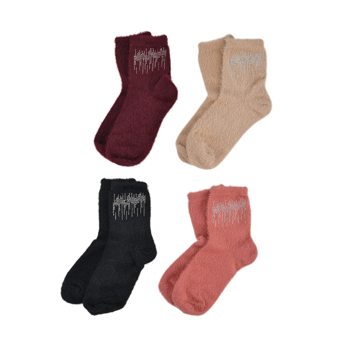 Tamsy Beige Polyester, Crystal Set of 4 Pair Socks image number 0