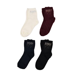 Tamsy Black Polyester, Crystal Set of 4 Pair Socks