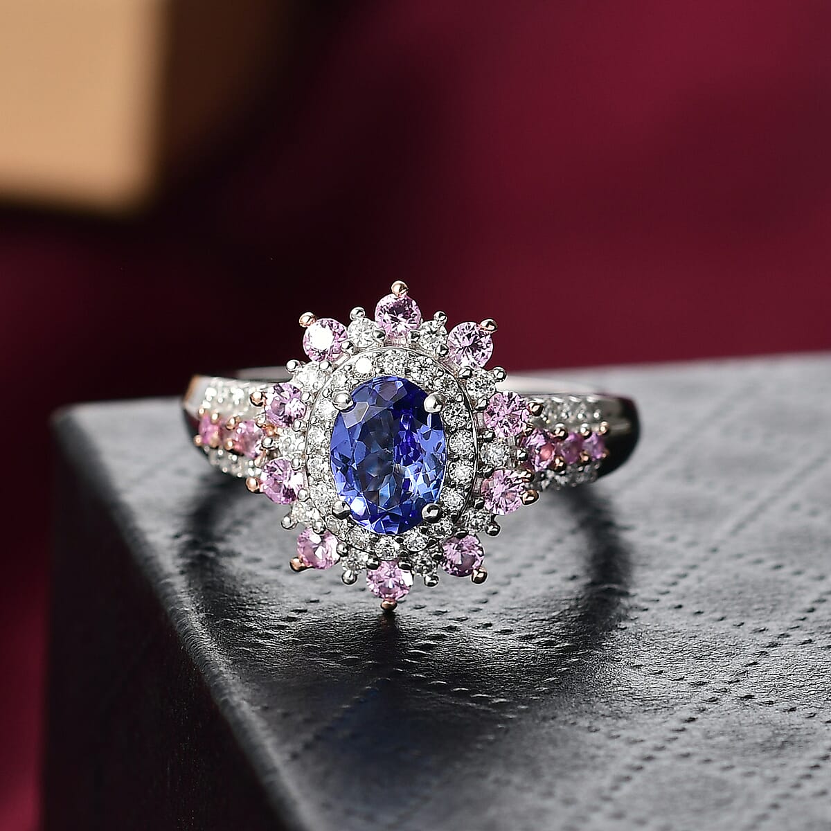 D'Joy Premium Tanzanite and Multi Gemstone 1.75 ctw Sunburst Ring in Rhodium Over Sterling Silver (Size 10.0) image number 1