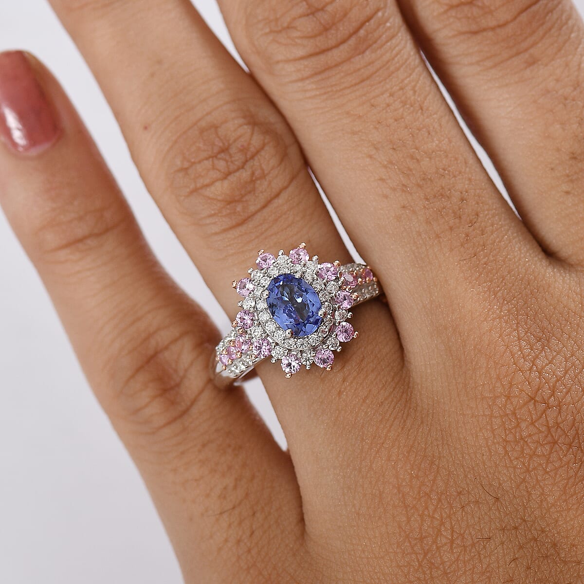 D'Joy Premium Tanzanite and Multi Gemstone 1.75 ctw Sunburst Ring in Rhodium Over Sterling Silver (Size 10.0) image number 2